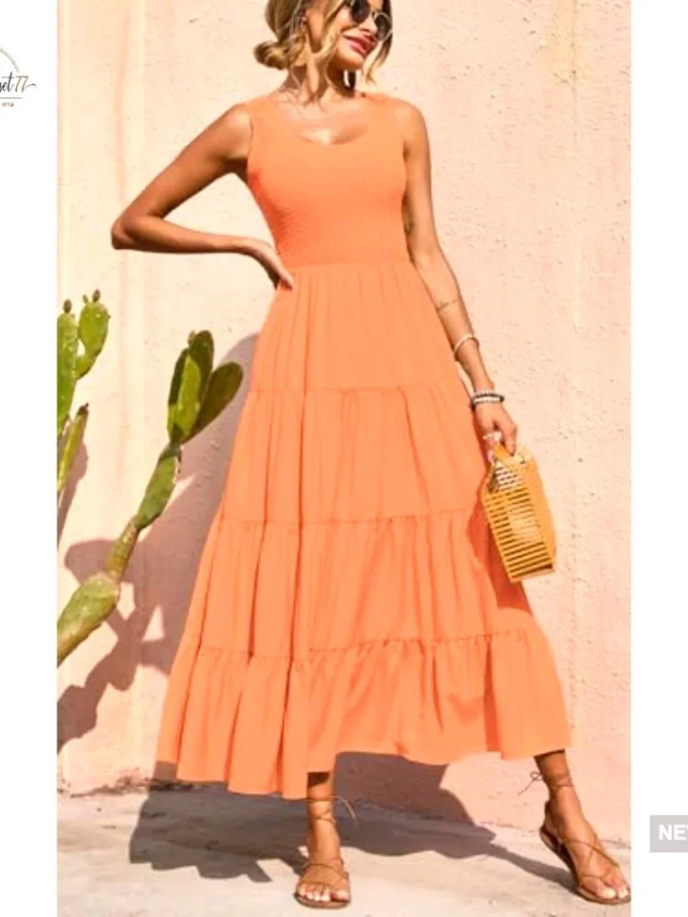 Maxi Sundress Smocked Tank Tiered Long Dress Sleeveless Casual Beach - Picture 5 of 7